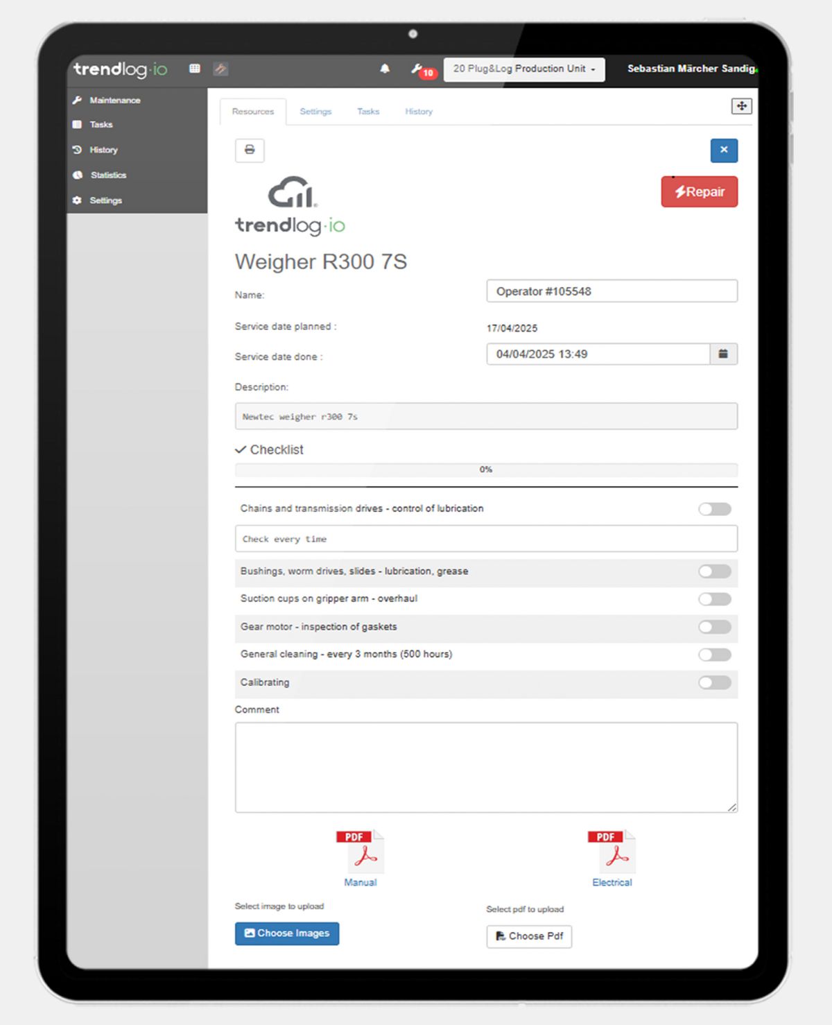 Maintenance log gra | Trendlog.io